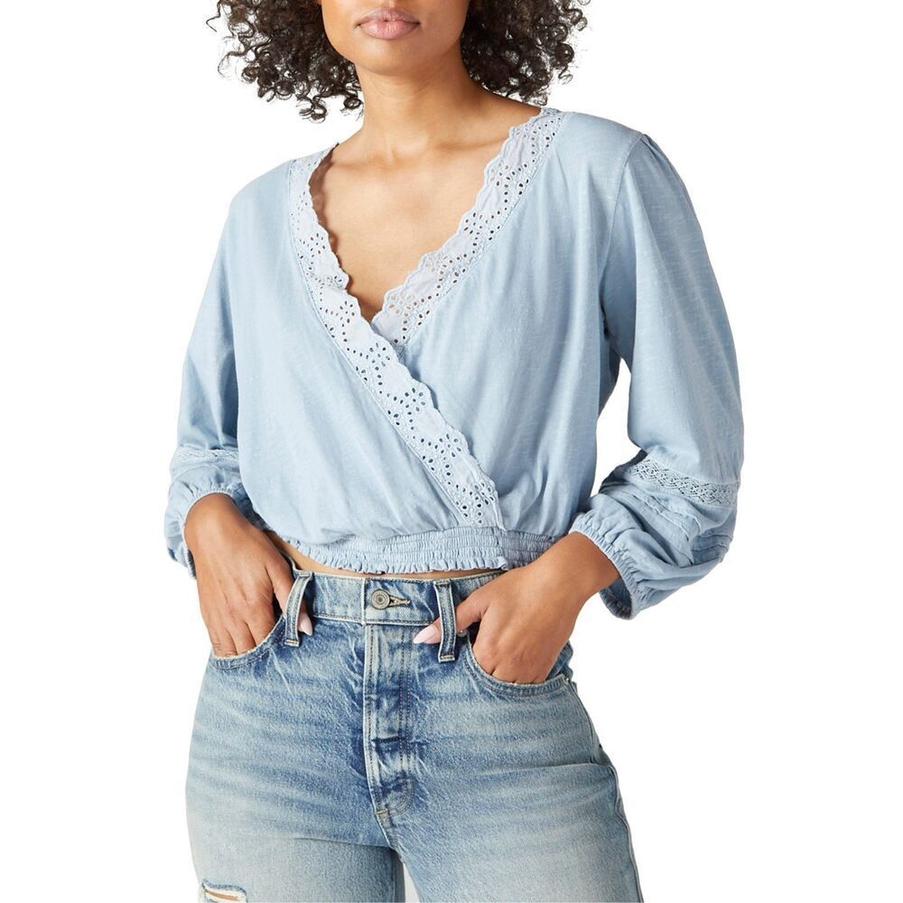 Lucky Brand Cotton Eyelet Top  Ashley Blue Size L